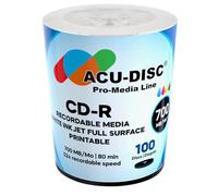 ACU-DISC CD-R Blank 52x 700MB 80 Minutes CD Full Face White Hub Inkjet Printable - 100 Pack
