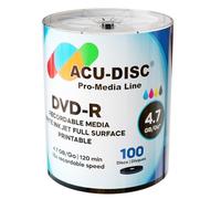 ACU-DISC DVD-R 4.7GB 16× White Inkjet Printable Discs - Full-Face Hub Printable, AZO Dye, 100 Pack (600)