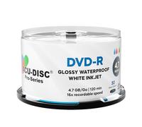 Acu-Disc Glossy Waterproof White Inkjet DVD-R 16x - 4.7GB/120min Blank Recordable Discs - Hub Printable - High-Gloss Waterproof Finish (100)