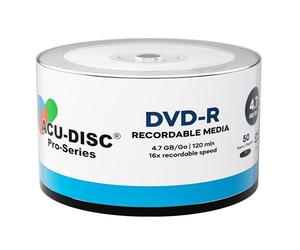 ACU-DISC Pro-Series DVD-R 4.7GB 16x Speed 120 Minutes Blank Discs AZO Dye UV Protection Hard Coat Anti-Scratch Surface - Perfect for Photos & Videos - Compatible with Any DVD Drive 17714 - 50 Pack