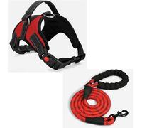 Acu Store 1* Dog Harness with 1* Free Heavy Duty 5ft Leash, Adjustable No Pull Dog Harness with Free 5ft Leash, Breathable & Durable for All Breeds with Easy Control Handle for Outdoor (Red, Medium)