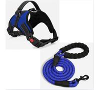 Acu Store 1* Dog Harness with 1* Free Heavy Duty 5ft Leash, Adjustable No Pull Dog Harness with Free 5ft Leash, Breathable & Durable for All Breeds with Easy Control Handle for Outdoor (Blue, Large)
