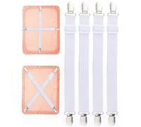Acual Bed Sheet Clips, 4PCS 60 cm-250 cm Adjustable Bed Sheet Straps Elastic Sheet Straps Suspenders Clips for Bedding, Fitted Bed Sheet Grippers to Keep Your Sheets in Place, White