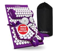 Acubliss Premium Acupressure Mat and Pillow Set and Strap - Massage Mat for Neck and Back Pain Relief - Acupuncture Mat and Pillow for Increased Energy & Relaxation - 3-Piece Set, Carry Bag, Purple