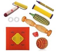 AcuCapital Red Deluxe Mat And Wooden Foot Roller for Acupressure, Magnetic Pyramid Power Stress Mat Combo Kit Manual Massager (Multicolor)
