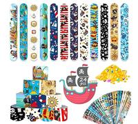 Acuiwer Slap Bracelet 24 PCS Pirates Slap Wrist Bands Bulk for Kids Party Bag Fillers Party Supplies Flavors Gift for Girls Boys Birthday Christmas (Pirates-24pcs)