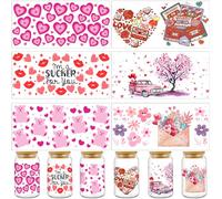 Acuiwer Transfer Stickers for Glass Cups, 6 Sheets, Clear UV DTF Cup Wrap Transfer Decals, PVC Waterproof, Wildflower Vintage Design (Valentines-B)