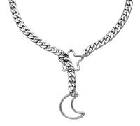 Acun Star and Moon Chain Necklace For Women O Ring Slip Chain Chokers Rhinestone Lust Chain Submissive Collar Choker, Stainless Steel, No Gemstone
