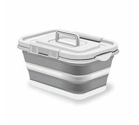 ACUNA Large Folding Storage Basket 17 Litre | Collapsible Storage Box With Lid, Space Saving Foldable Container Ideal For Laundry Toys, Cool Box for Beverages For Picninc, Camper Van, Home (Grey)