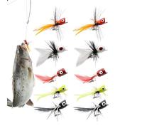 Acunny Fly Lures - Popper Fly Lures Kit 10 Pieces - Realistic Baits Dry Submerged Hooks for Trout Salmon Sunfish Shallow Rivers