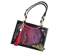 Acunny Large Tote Bag, Retro Travel Bag Women With Charm Pendant, Antique Chinese Style, Lightweight Travel Accessories For Women, Girls & Students, black and red, Siehe Beschreibung