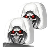 Acunny Skull Pattern Car Headrest Covers - Pack of 2 Elastic, Fun, Scary - Car Seat Headrest Protection, for Saloon, Motorhome, Truck and for Long Drives, Short Trips, Daily