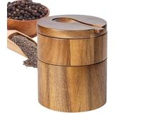 Acunny Wooden Salt Box, Wooden Salt Container - Acacia Wood Sea Storage Box, Double Layer, Round Salt and Pepper Box, Salt Cellar Bowl, Salt Container, Kitchen Salt Container for Spices