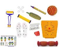 AcuPoints Acupressure kit Massager Tools Combo Kit With Foot Roller Wooden Mat Magneto-Therapy Handle Roller With Advance Finger Massager