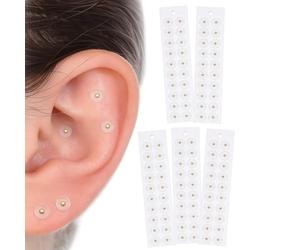 Acupressure Ear Seeds with Golden Beads for Auricular Therapy - Disposable Adhesive Patches Kit for Self-Care, Stress Reduction, Discomfort Relief and Wellness Support, Reflexology Tools
