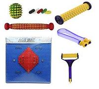 Acupressure India Power Mat Wooden Roller Kit Hand and Foot Sujok Finger Rings (Combo of 7)