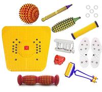 Acupressure Massager & Sujok Therapy Tools Combo Kit For Stress Pain Relief Natural Care With Bio-Magnetic Power Foot Mat & Shoe Sole Foot Roller-Pyramidal Cuts Wooden