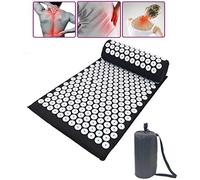 Acupressure Mat, Acupuncture Mat, Pillow Set Spike Yoga Mat for Massage Wellness Relaxation and Tension Release Muscle Relaxation Post-Sport Recovery, Back/Neck Massage with Carry Bag,Black