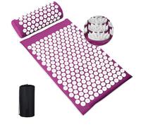Acupressure Mat and Pillow Set, Acupuncture Massage Mat for Relieving Back, Neck, Feet Pain Muscle Tension Stress Reduction Wellness Therapy, Spike Mattress with Carry Bag for Men Women (Purple)