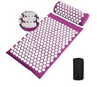 Acupressure Mat and Pillow Set, Acupuncture Mat for Back, Neck, Feet Pain Relief Muscle, Stress Reduction, Spike Massage Mattress with Travel Bag for Men Women, Targets Pressure Points (Purple)