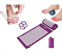 Acupressure Mat Pillow Set & Travel Bag Massage Ball Toe Separator Back Neck Shoulders Legs Muscles Chest Pain Stress Tension Acupuncture (Purple & White)