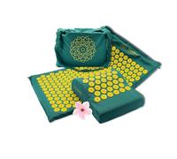 Acupressure Mat with Pillow - Perfect for Beginners (Memory Foam Adapts to Size) - Pure Relaxation - 100% Cotton Cover - Battery Presuming Mat Green