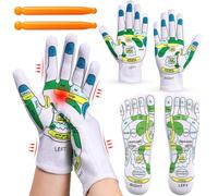 Acupressure Reflexology Gloves and Socks Reflexology Tools Massage with Point Massager Tools Hand Spa Reflexology Sock Five Toe Separate Socks for Women and Men Tired Relieve (Gloves+Socks)