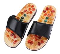 Acupressure Slippers for Men and Women Natural Stone Massage Slippers with Reflexology Design for Home Use Comfortable Cobblestone Acupuncture Sandals, Black, Size 41-42
