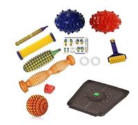 Acupro Health Care System_Acs Wooden Foot Roller Sujok Ball Acu Mat Acupressure Tools with Pyramidal Power Advanced Technology 11 Products Combo