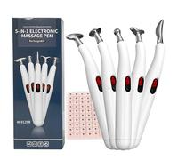 Acupuncture Pen with 5 Massage Heads Electronic Meridian Eenergy Acupressure Body Facial Massager Pain Relief Therapy Pulse Muscle Healing Tools, Acupressure Ear Beads (White-Rechargeable Style)
