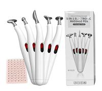 Acupuncture Pen with 5 Massage Heads Electronic Meridian Eenergy Acupressure Body Facial Massager Pain Relief Therapy Pulse Muscle Healing Tools, Acupressure Ear Beads (White-AA Battery Style)