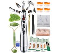 Acupuncture Super Set:5-Head Electronic Acupuncture Pen +Gua Sha Tool +600 Ear Seeds +Retractable Acupuncture Pen+4 x Extra Massaging Gel+Tweezers+Chart+Batteries (Acupuncture Set)