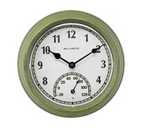 AcuRite 02470 Rustic Green Outdoor Clock with Thermometer, 8.5"