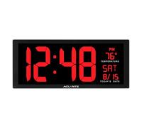 AcuRite Large Digital LED Oversized Wall Clock with Date and Temperature, Perfect for Home or Office (75127M), Red, 14.5-Inch