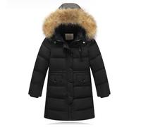 Acuryx Kids Girls Boys Winter Quilted Jackets with Faux Fur Hooded Toddler Children Winter Warm Puffer Padded Down Jacket Long Overcoat Outerwear Black 14-15 Years Old