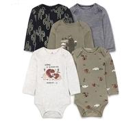 Acuryx Newborn Baby Long Sleeve Bodysuit Baby Grow Cotton Layette 5-pack Neutral Baby Onesie Outfits 12-18 M