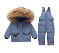 Acuryx Toddler Snowsuit 2 Set Winter Baby Girl Hooded Puffer Down Jacket Coat with Snow Bib Pants Boys Ski Suit 4-5 T Blue