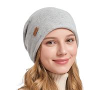 ACUSHLA 100% Merino Wool Slouchy Beanie, Knit Hat Unisex, Light Grey
