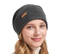 ACUSHLA 100% Merino Wool Slouchy Beanie, Knit Winter Hat Unisex, Dark Grey