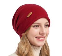 ACUSHLA 100% Merino Wool Slouchy Beanie, Knit Winter Hat Unisex, Red
