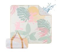 ACUSHLA Beach & Picnic Blanket 200x200 cm, Waterproof & Washable Beach Mat with Carrying Strap - Perfect for the Beach, Camping & Picnics Camping Blanket (Boho Green) (Tropical Leaves)