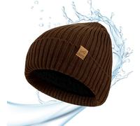 ACUSHLA Waterproof Windproof Cuff Beanie - Thick Fleece Lined Knit Winter Hat for Men & Women Warm Watch Cap for Cold Weather, Brown, One Size