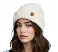 ACUSHLA Waterproof Windproof Cuff Beanie Winter Hat Stretchy Soft Cuffed Wooly Beanie with Thermal Thick Fleece Lining, Gifts for Men/Women/Her/Him (Creamy White)