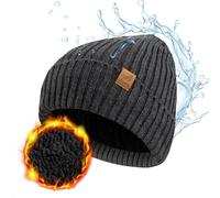 ACUSHLA Waterproof Windproof Cuff Beanie Winter Hat Stretchy Soft Cuffed Wooly Beanie with Thermal Thick Fleece Lining, Gifts for Men/Women/Her/Him/Dad, Dark Grey