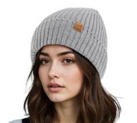 ACUSHLA Waterproof Windproof Cuff Beanie Winter Hat Stretchy Soft Cuffed Wooly Beanie with Thermal Thick Fleece Lining, Gifts for Men/Women/Her/Him (Light Grey)