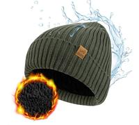ACUSHLA Waterproof Windproof Cuff Beanie Winter Hat Stretchy Soft Cuffed Wooly Beanie with Thermal Thick Fleece Lining, Gifts for Men/Women/Her/Him/Dad, Green