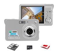 Acuvar 18MP Megapixel Digital Camera Kit with 2.7" LCD Screen, Rechargeable Battery, 32GB SD Card, Card Holder, Card Reader, HD Photo & Video for Indoor, Outdoor Photography for Adults, Kids (Silver)