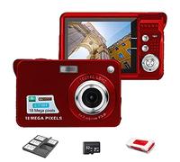 Acuvar 18MP Megapixel Digital Camera Kit with 2.7" LCD Screen, Rechargeable Battery, 32GB SD Card, Card Holder, Card Reader, HD Photo & Video for Indoor, Outdoor Photography for Adults, Kids (Red)