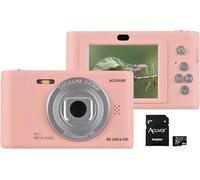 Acuvar 4K 50MP Digital Camera, Auto Focus Kids Camera Selfie with Front and Rear Dual Lenses,32GB Card,Travel Vlogging Video Camera for Kid Teen Beginner (Pink) Perfect for mom