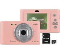 Acuvar 4K 50MP Digital Camera, Auto Focus Kids Camera Selfie with Front and Rear Dual Lenses, 64GB Card, 8X Digital Zoom, Compact Travel Vlogging Video Camera Gift for Kid Teen Beginner (Pink)